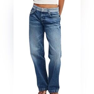 Flamingals Colorblock Flap Pocket Back Low Rise,Straight Leg Jeans, Size S 4-6
